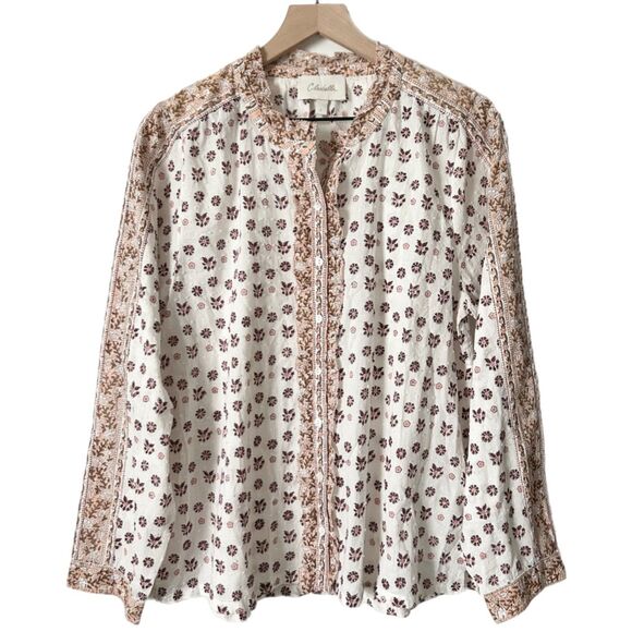 Cleobella Freya Print Ruffle Placket Blouse 100% Cotton Size Large - Picture 1 of 5